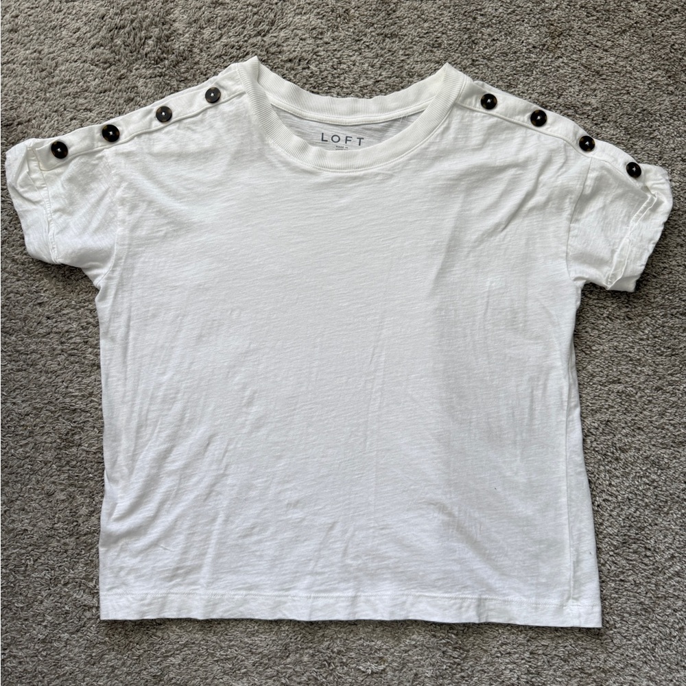 LOFT White Button-Accent Tee